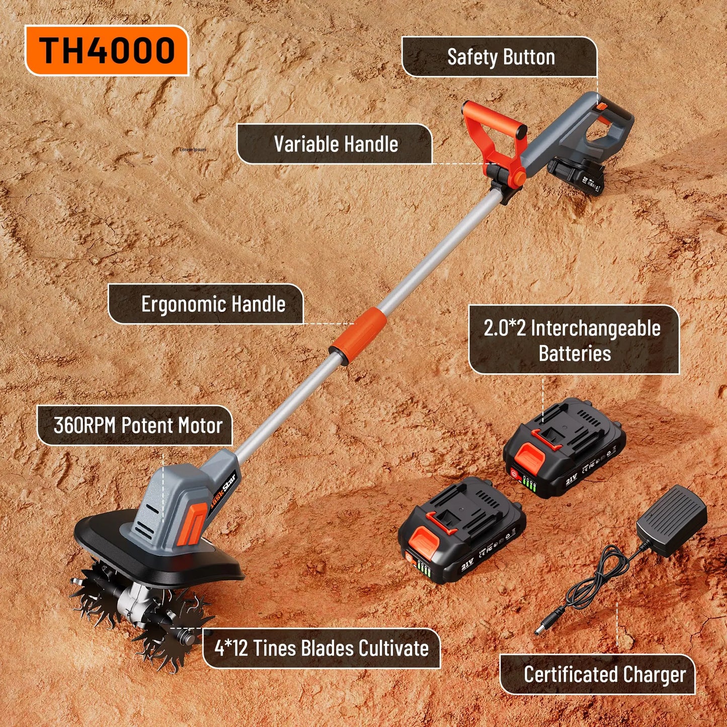 Cordless Electric Tiller Garden Cultivator Lightweight Soil Digger Garden Weeding Rotavator Fit Makita 18V Battery Pin