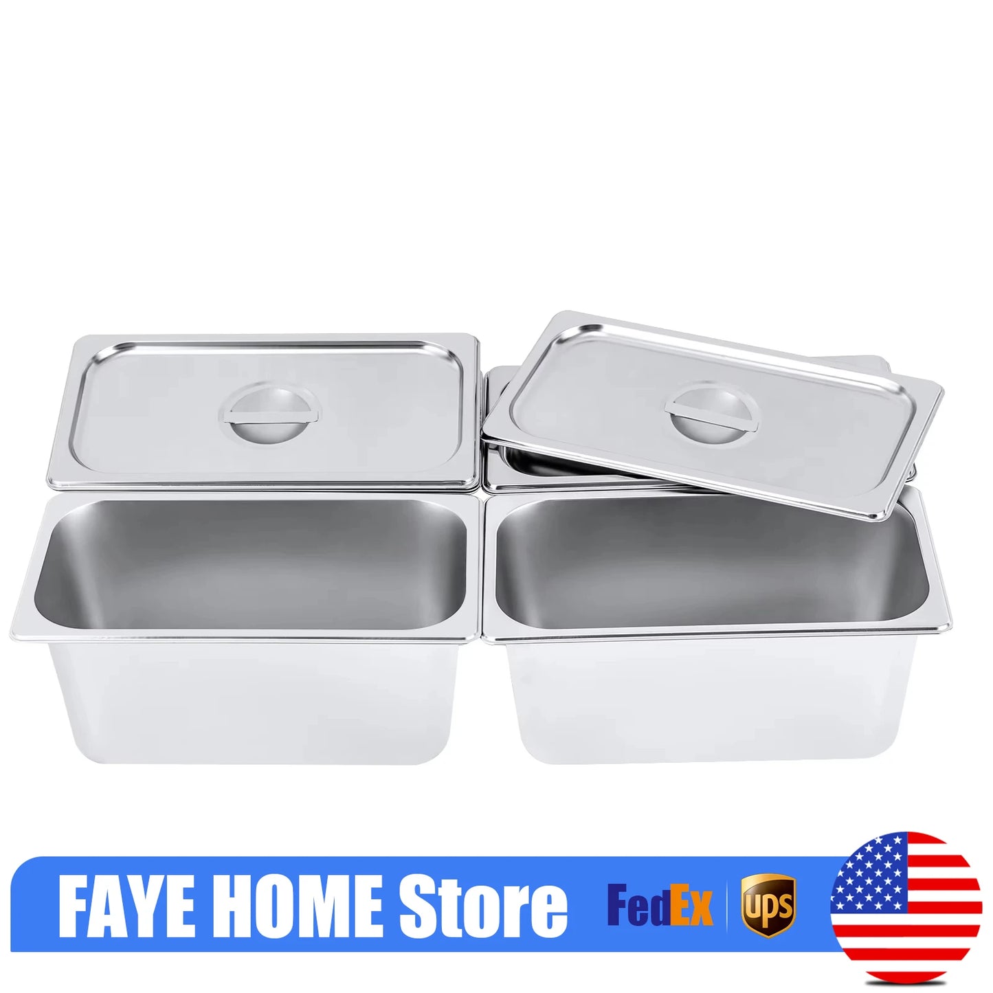 Steam Table Pan, 4-Pack 1/3 Size 6 Inch Steam Table Pans with Lids, 32.5x17.5x15cm Stainless Steel Food Pan