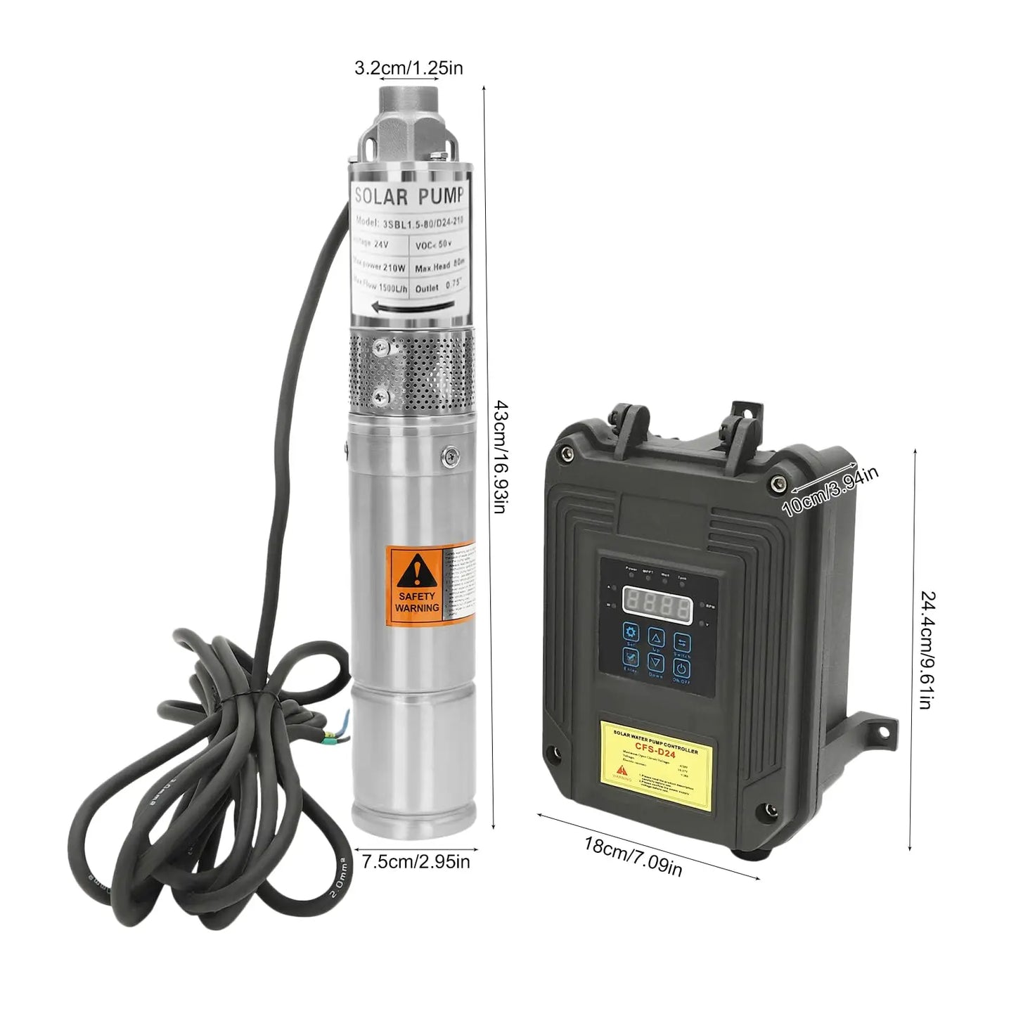 Industrial Deep Well Submersible Pump, Dc 24V 210W Solar Pump, Solar Pump with Mppt Controller, Deep Well Water Pump with 19.69F