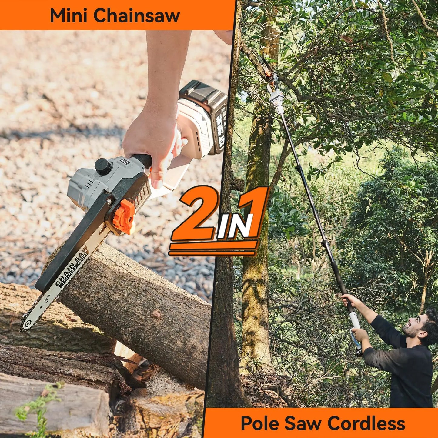 8" Extendable Pruning Saw Garden Tree Pruner Chainsaw Adjustable 15Ft 180° Rotatable Pole Saw With 2 4000mAh Batteries