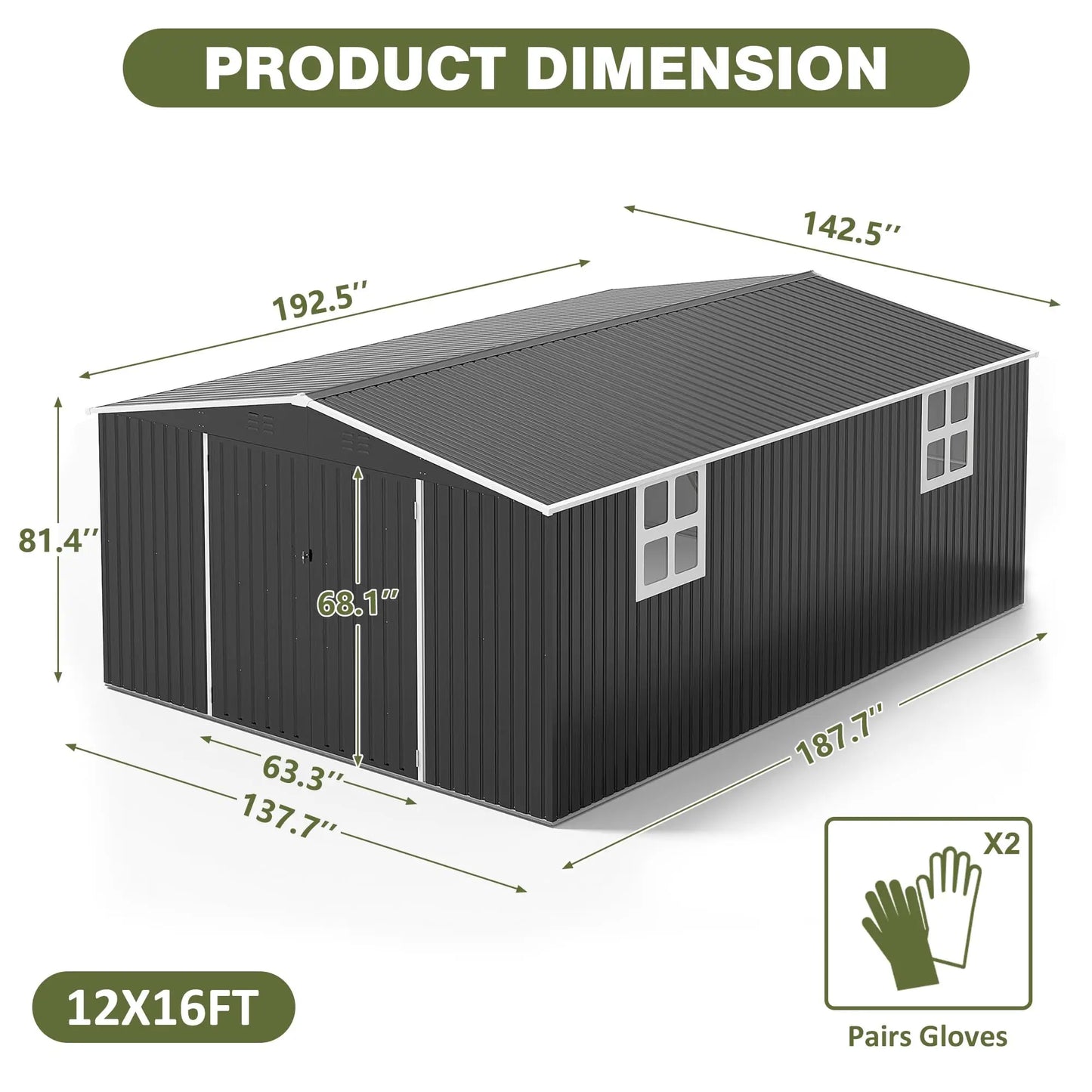 10x10~12x18FT Outdoor Metal Storage Heavy-Duty Frame Shed w/ Lockable Door, Heavy-Duty Tool Shed For Backyard Patio Graden