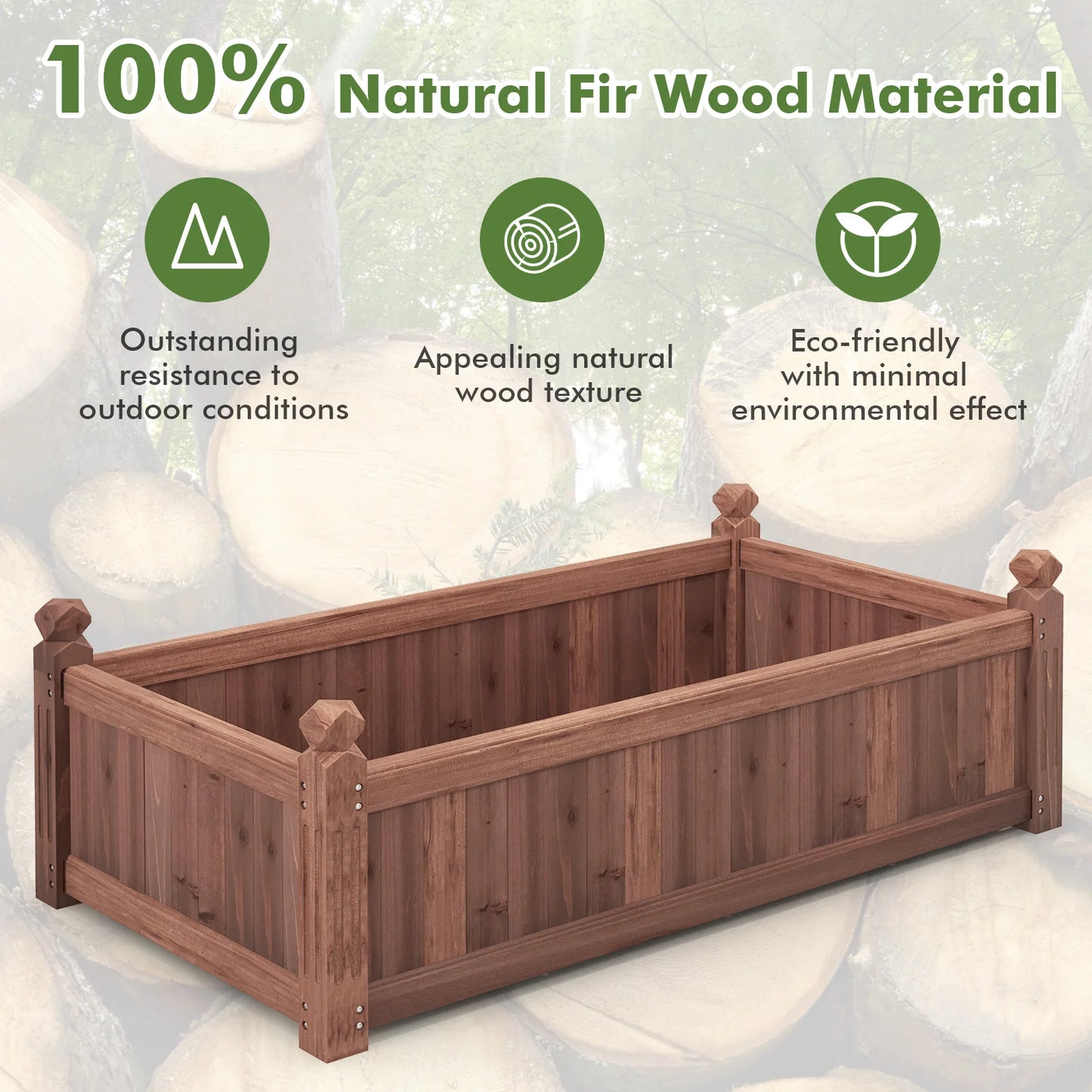 Wooden Raised Garden Bed Outdoor Rectangular Planter Box w/ Drainage Corners