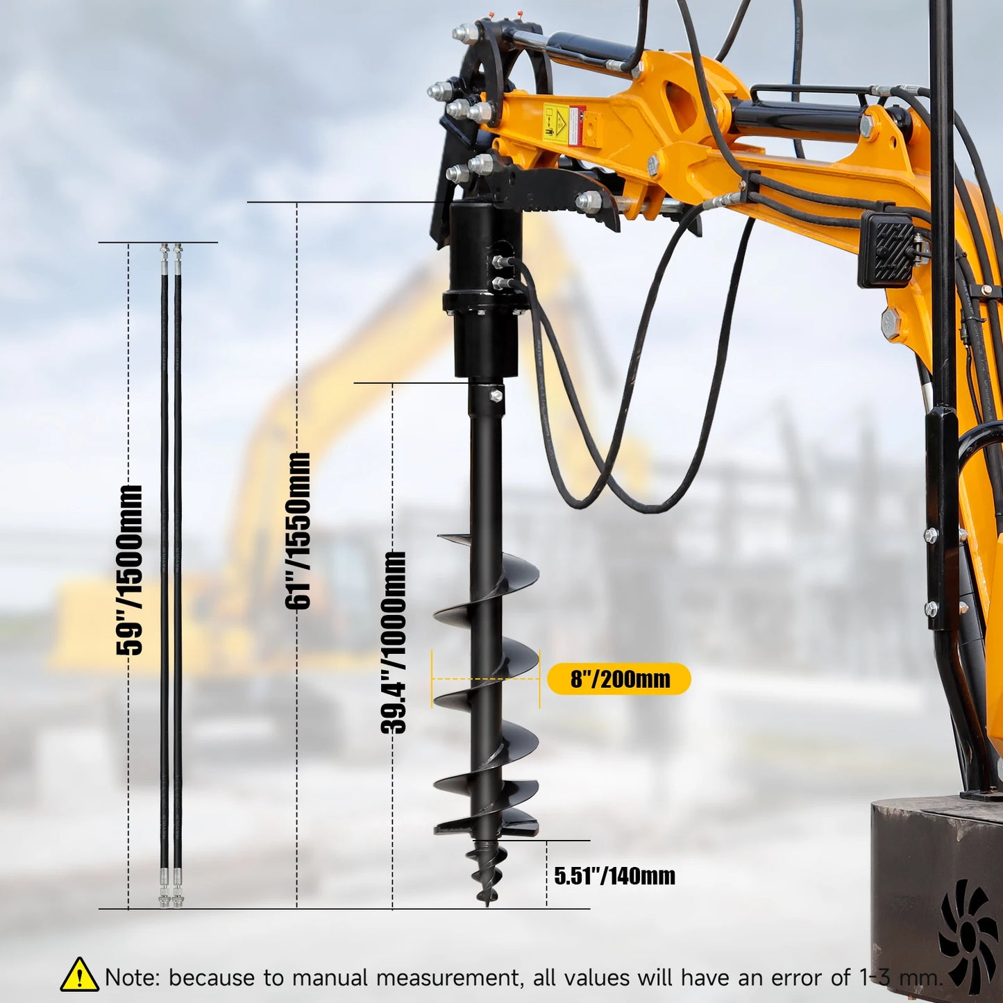150mm 200mm Auger Drill Rod Attachment for 1Ton-1.5Ton Mini Excavator Small Digger