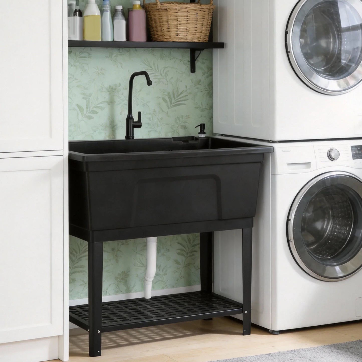 Freestanding Sink with Stainless Steel Faucet Soap Dispenser Outdoor Hand Washing Station for Washing Room Backyard Garden