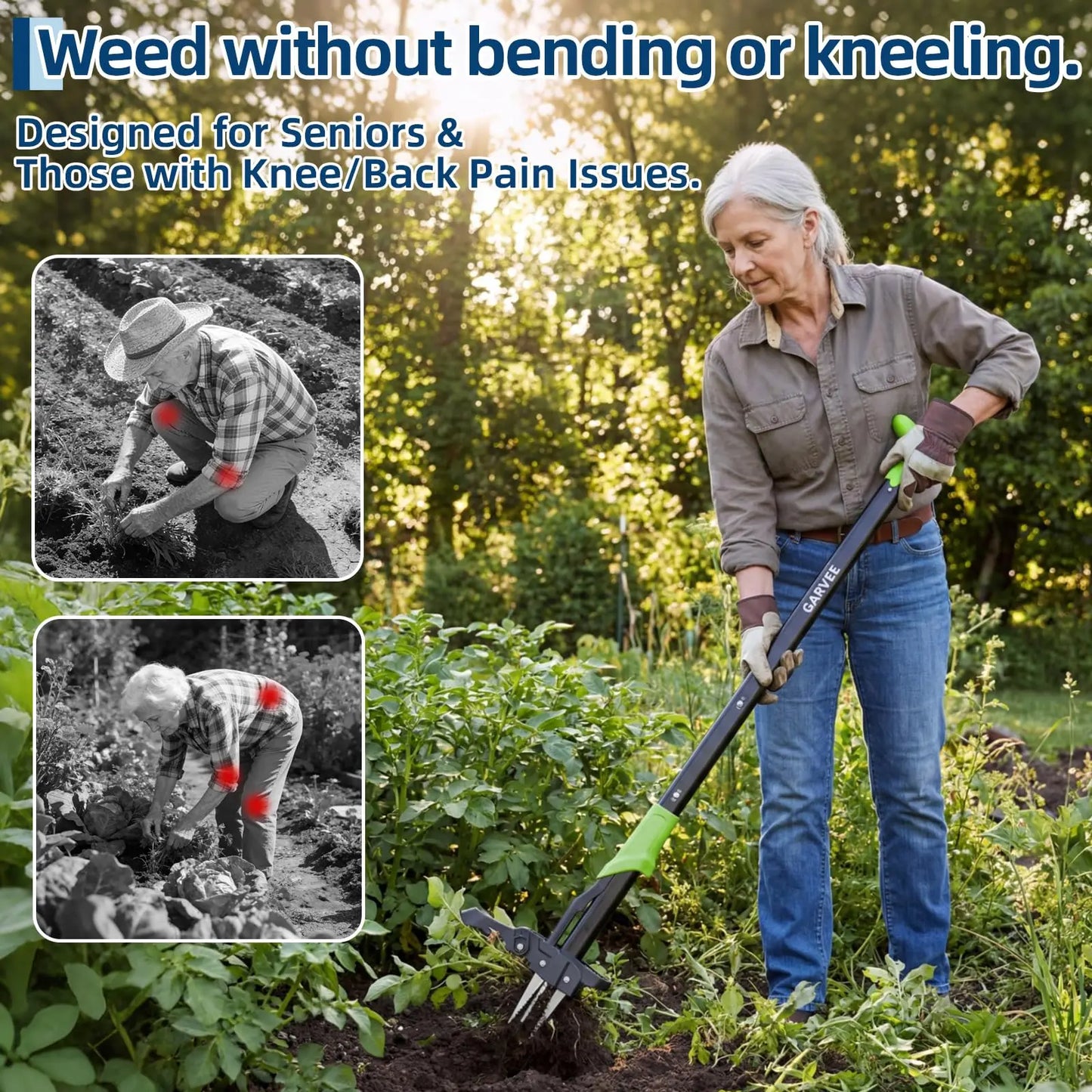 40" Stand Up Weed Puller Long Handle Weeding Tool With 4-Claw Ejector Root Remover No Bending Gardening Hand Tools