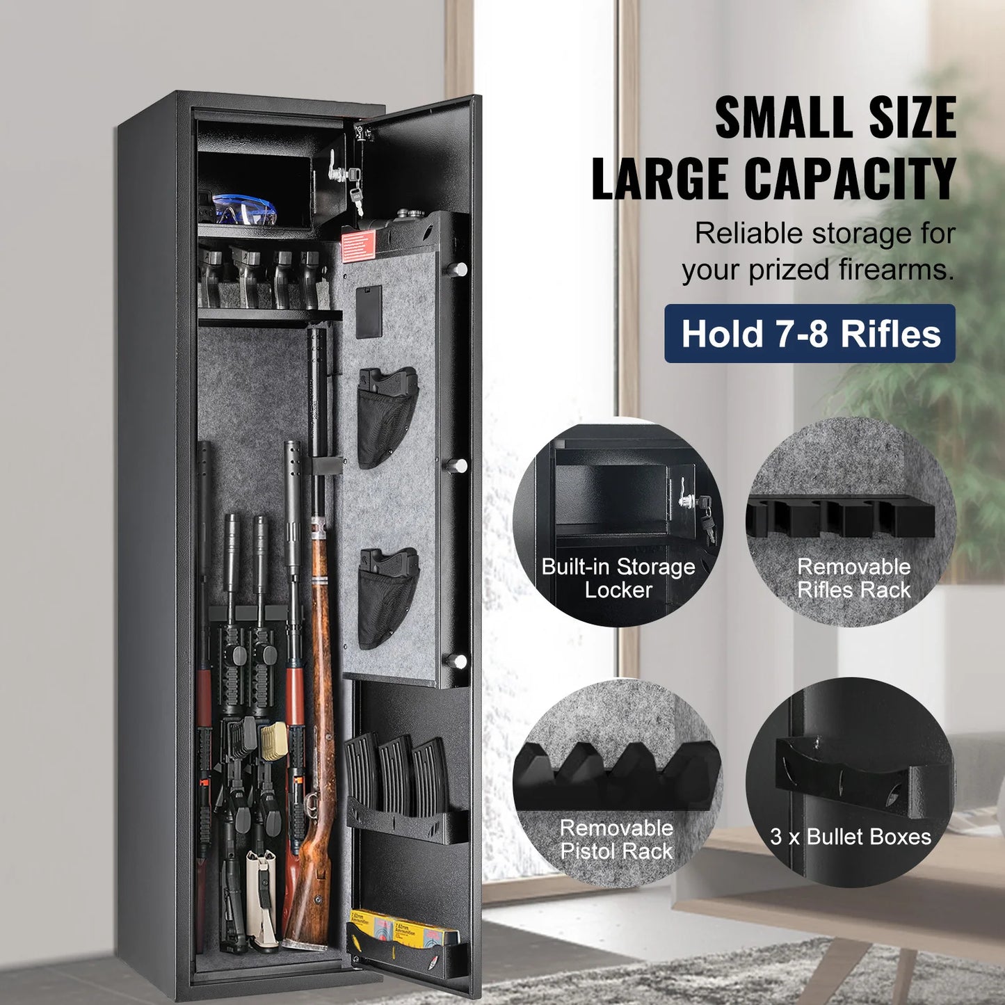 3-8 Rifles Gun Safe w/ Digital Keypad & Lock Gun Storage Cabinet with Removable Storage Shelf for Home Long Gun Pistols