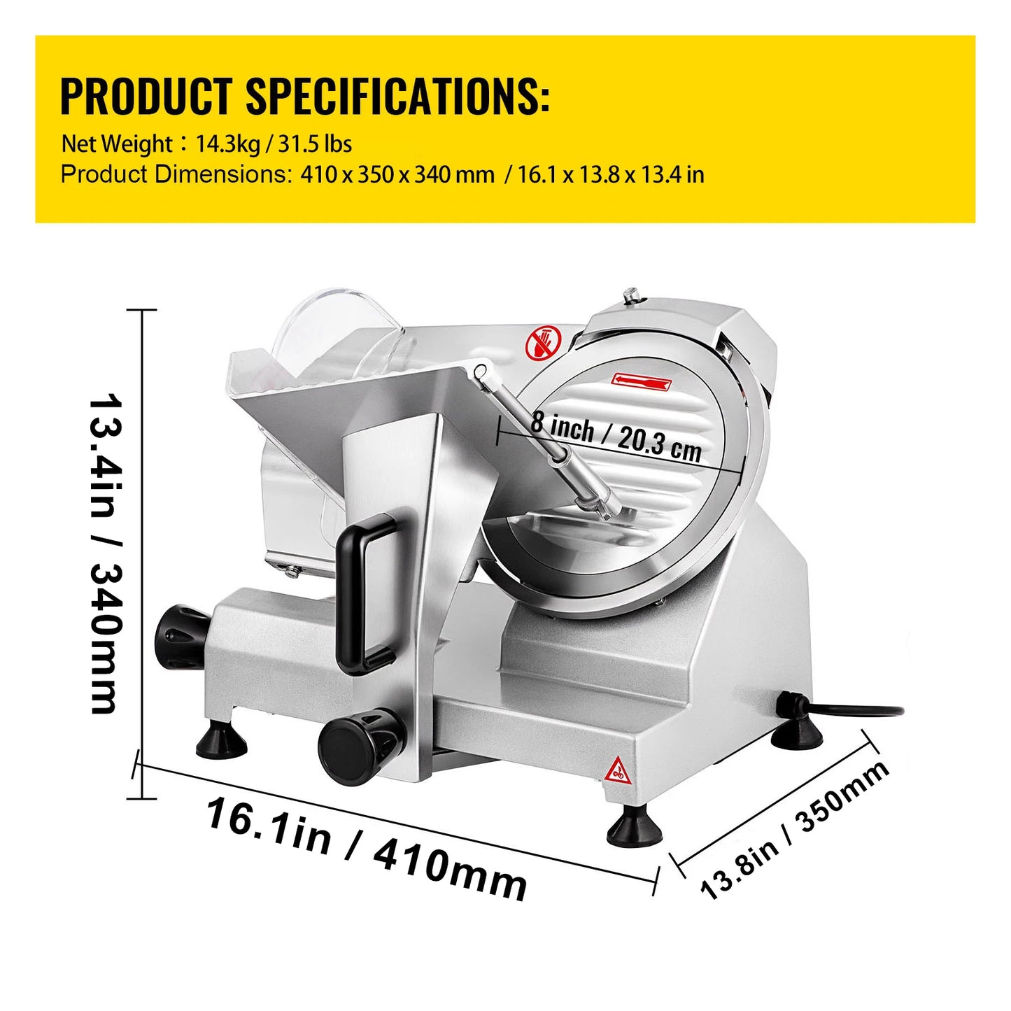 Meat Slicer 8/10inch Carbon Steel Blade Electric Deli Food Slicer Adjustable Thickness Commercial Home Cut Meat Cheese