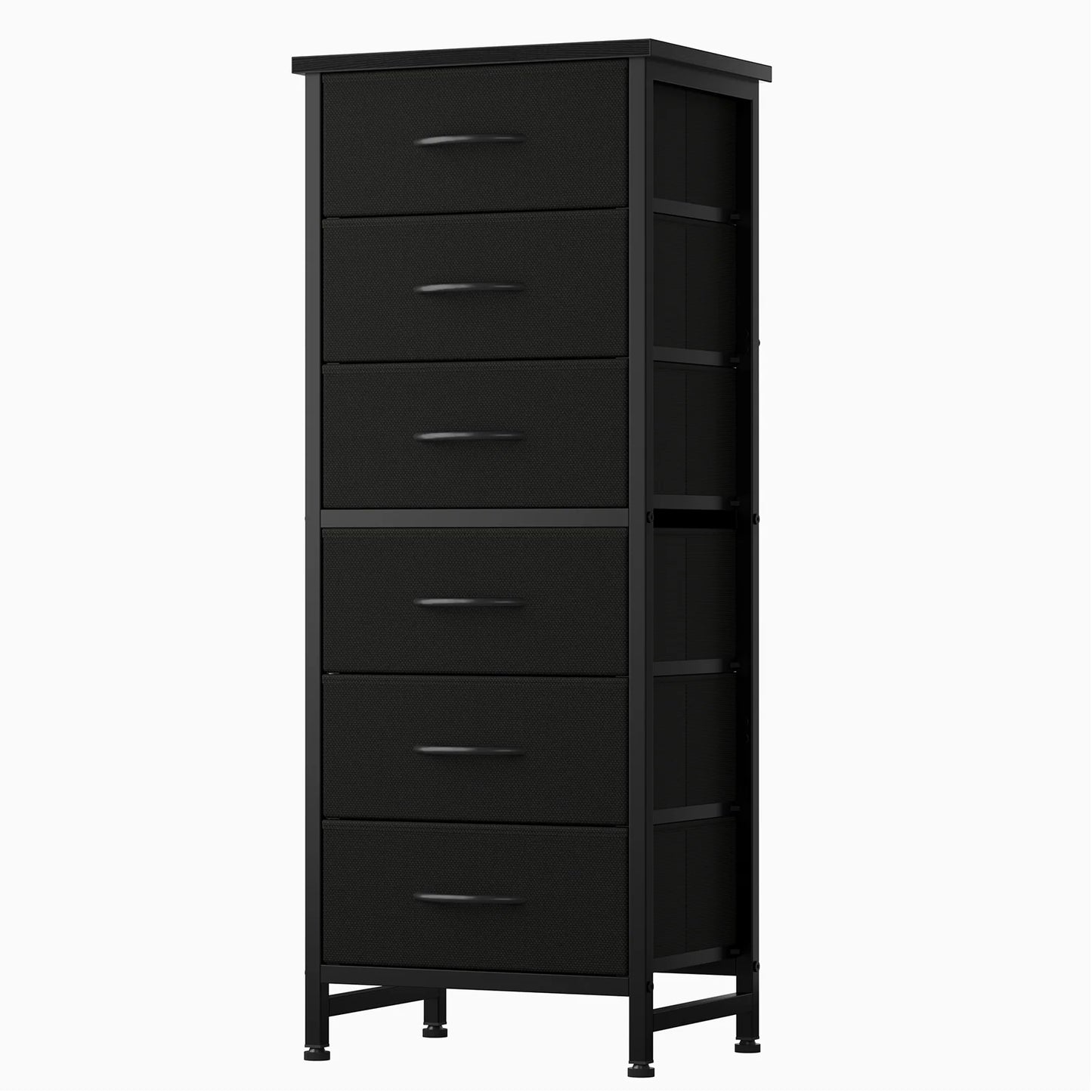 Tall 6 Fabric Drawer Dresser  for Bedroom Wood Top and Metal Frame Skinny Chest of Drawers Narrow Storage Tower with Organization Furniture