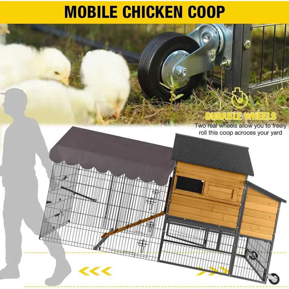 Super Large Mobile Chicken House 85 - Strong Iron Outdoor Poultry Cage with Nesting Box, Duck Coop, Waterproof Rain Cover