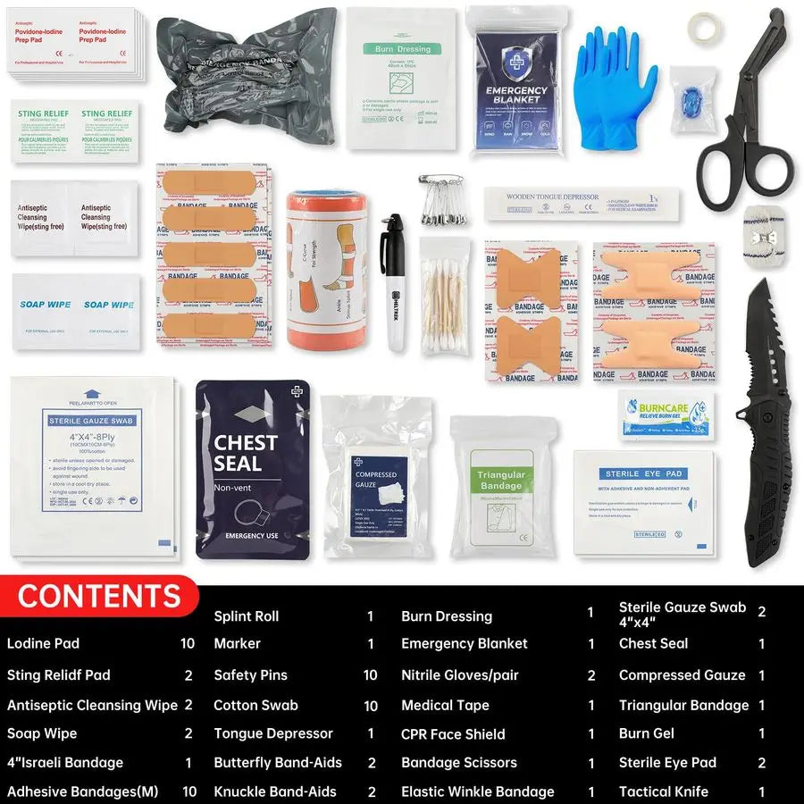 Trauma Kit, Compact Tactical IFAK Emergency Survival First Aid Kits Hemostatic Combat Wound Care Molle Pouch with Israeli Bandag
