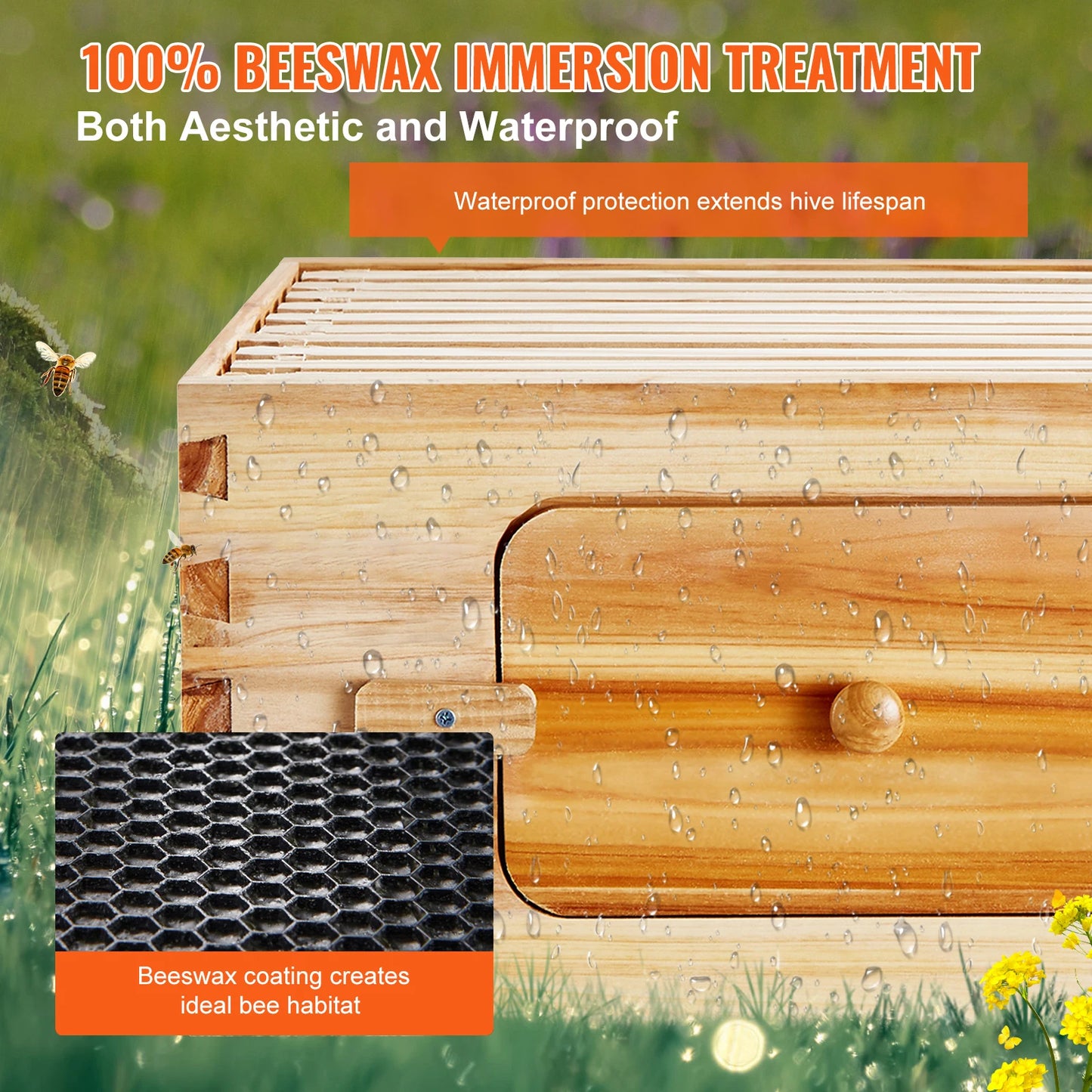 Bee Hive Deep Box Starter Kit 100% Beeswax Coated Natural Cedar Wood Langstroth Beehive Kit Transparent Acrylic