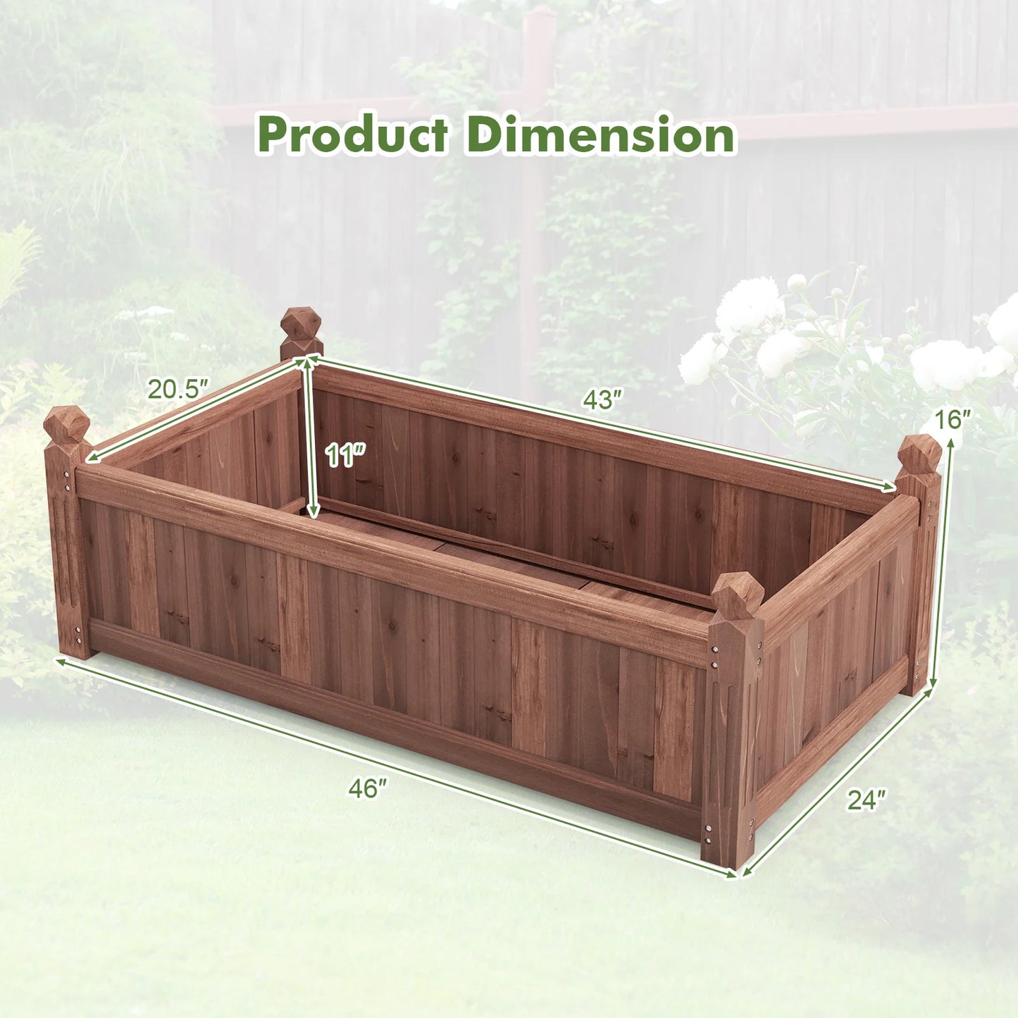 Wooden Raised Garden Bed Outdoor Rectangular Planter Box w/ Drainage Corners