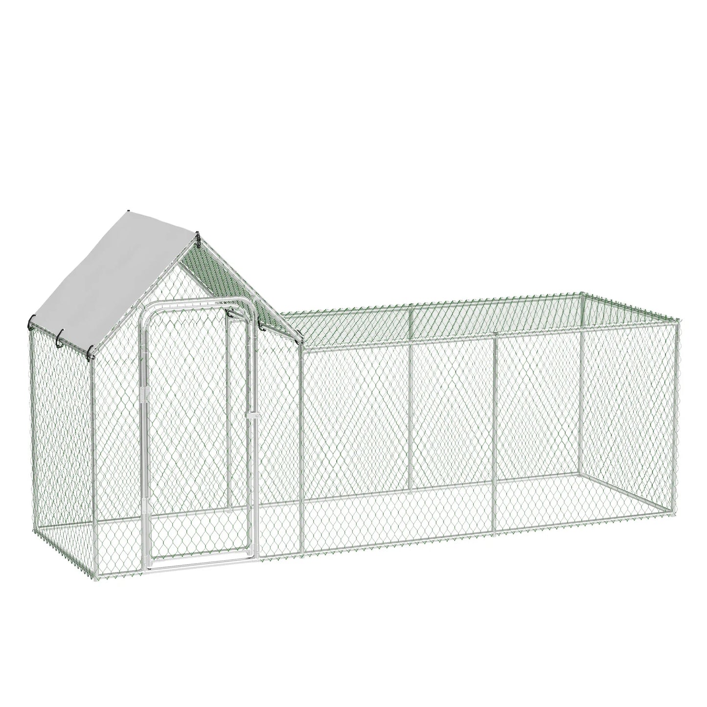 Flat Style Poultry Cage, Poultry Cage with Waterproof Cover, Walk-in Metal Poultry Cage for Outdoor Backyard Farm, Chicken Coop
