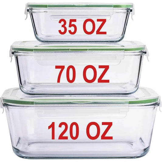 X-LARGE Glass Food Storage Containers with Lids Baking Dish Set Glass Storage Containers with Locking Lid Set 3-120 oz/70 oz/35