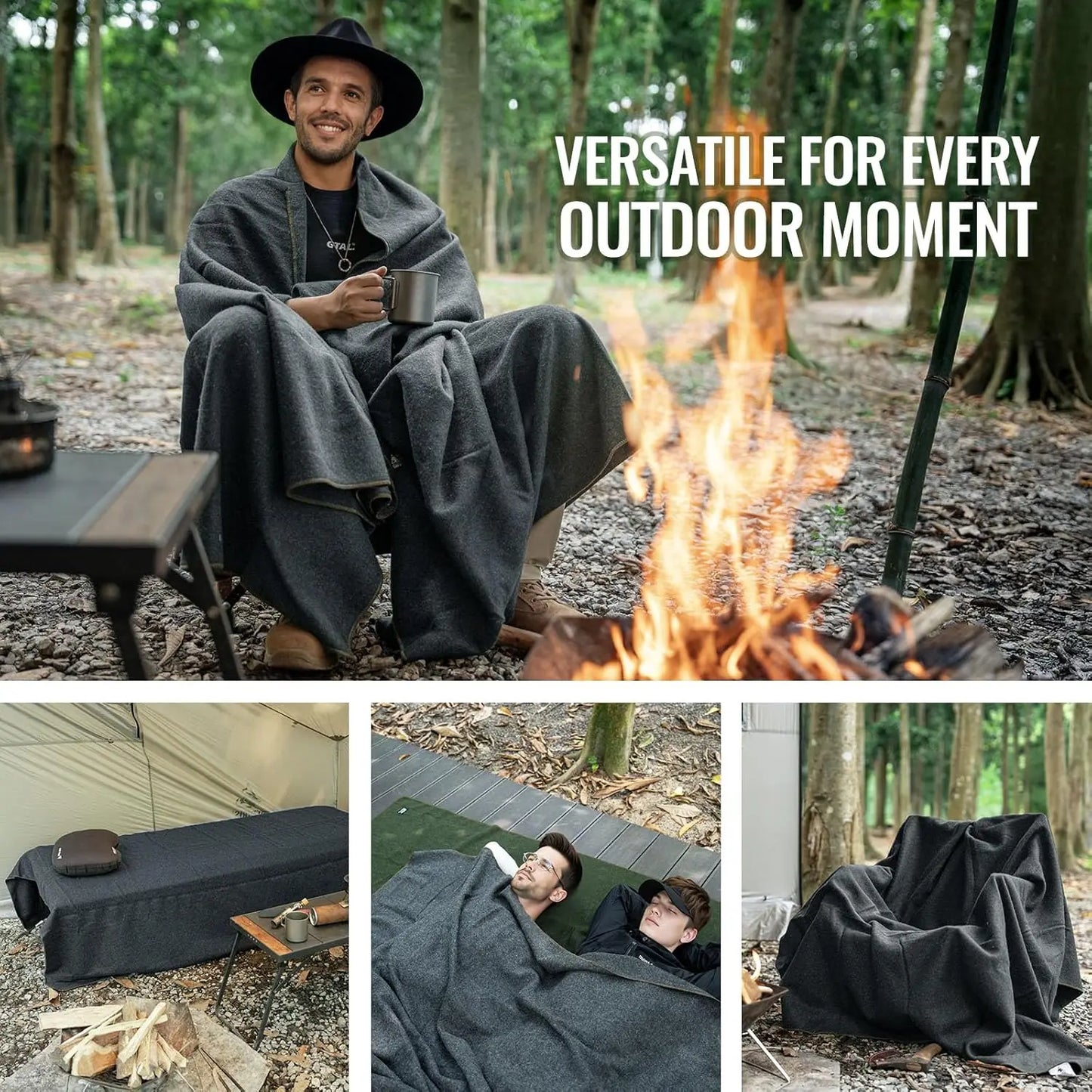 Wool Blanket,Wool Camping Blanket Warm, Thick, Washable, Large Car Blanket Great for Camping