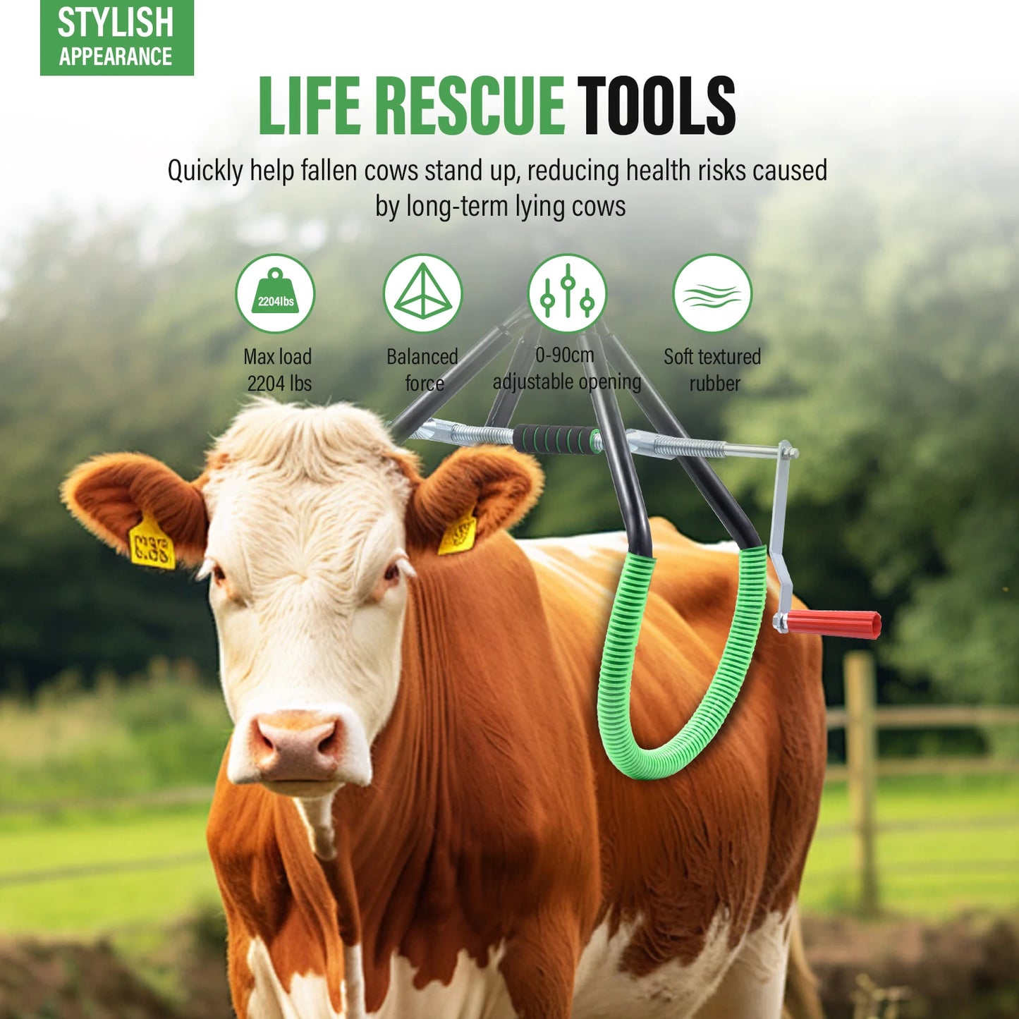 Cow Hip Lift, Heavy-Duty Cattle Lifter - Steel Cow Lift with Adjustable Pitch, Triangular Support Stand Up Assist Tool for Calving Milking Birthing Dystocia and Recovery Aid - 2204lb Capacity