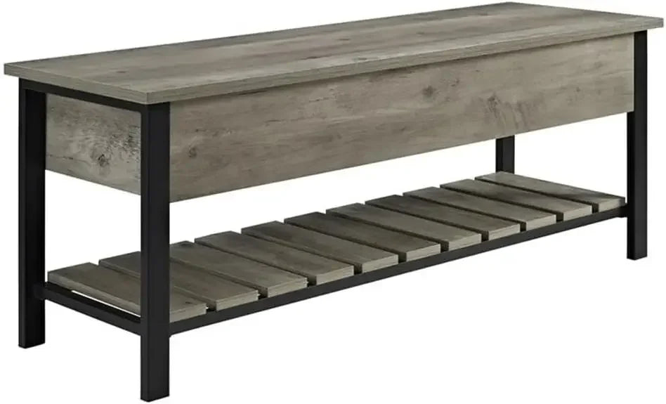 Farmhouse Entryway Bench Shoe Storage Open-Top Hallway Organizer, 48 Inch, in Rustic Gray Wash