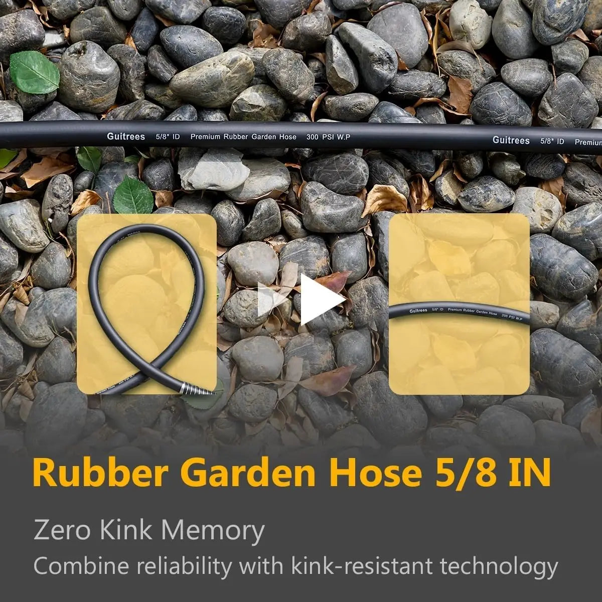 50FT 5/8 Heavy Duty Rubber Garden Hose, 300psi Working, Hot/Cold Water, Durable for Gardening & Construction