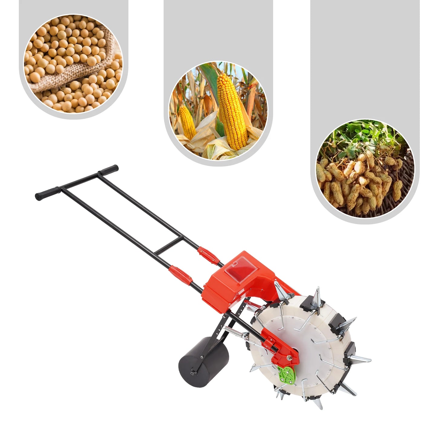 10-Row Push Seeder for Corn Beans Adjustable Depth 1.38-3.07in 8.27lb Hopper Garden Planting Machine with 3 Wheels