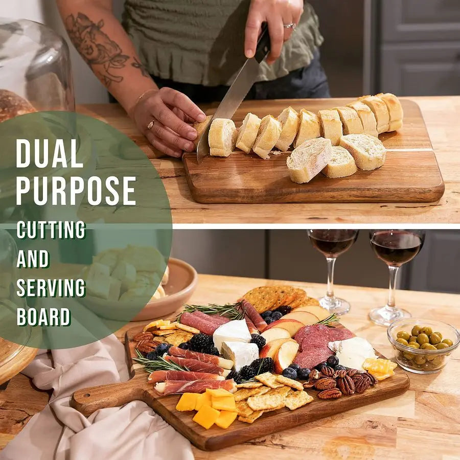 Wood Cutting Board and Chopping Board with Handle for Meat, Cheese Board, Vegetables, Bread, and Charcuterie Decorative Wooden S