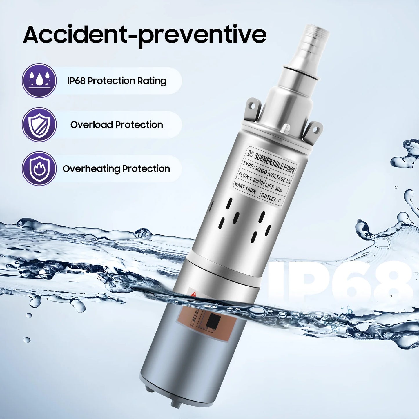 12/24V Solar Water Pump Submersible Pump Pond Irrigation Pump Deep Well 180/200W
