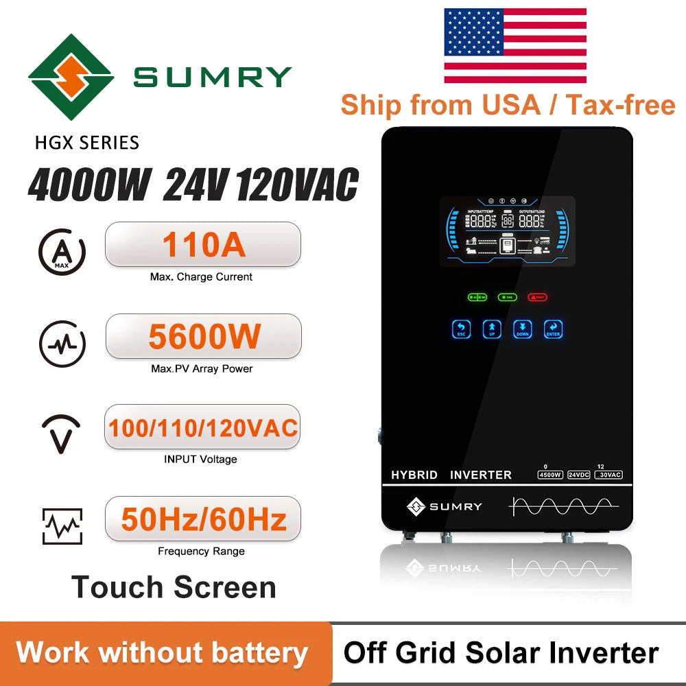 4KW 6KW 120V Off Grid Solar Inverter 24V 140A 5600W MPPT Charger Pure Sine Wave Home Inverter 6.25 Inch LCD Display