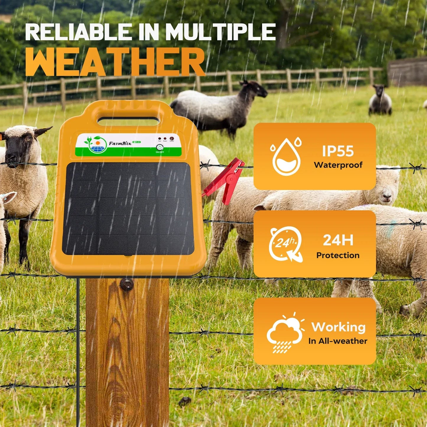 16KM/10 Miles Solar Electric Fence Energizer 0.2 J 8KV Electric Fence charger for Farm Livestock for Anti-theft Fencing Tools