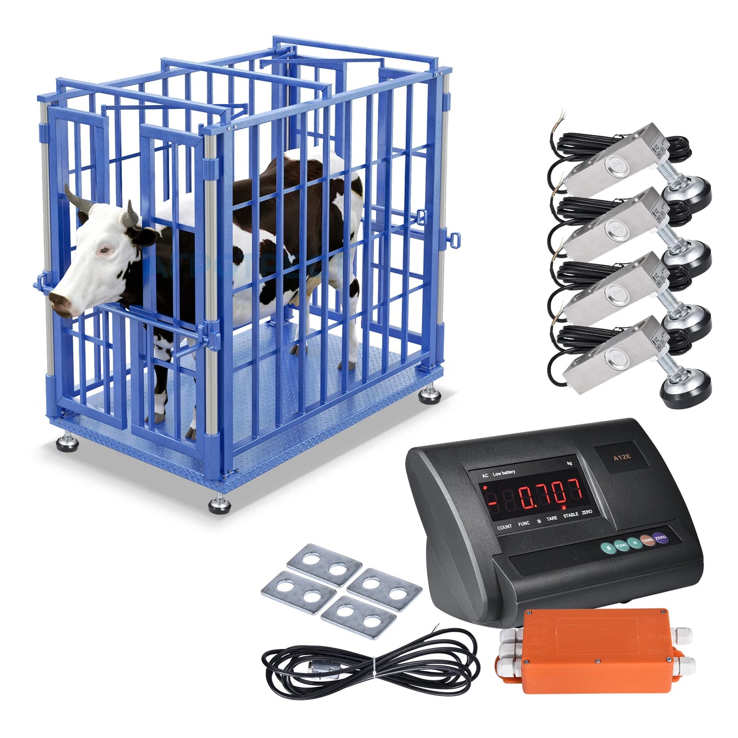 Livestock Scale | 10000lb Capacity Livestock Scale Kit | Precision Livestock Floor Scale Kit with 4 Two-Ton Sensors, Junction Box for Cattle Sheep Horse
