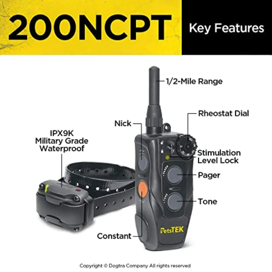 200NCPT Electronic Dog Training Collar with Remote for Small to Large Dogs - 2640 ft Range Vibration Tone 100 Stimulation Level