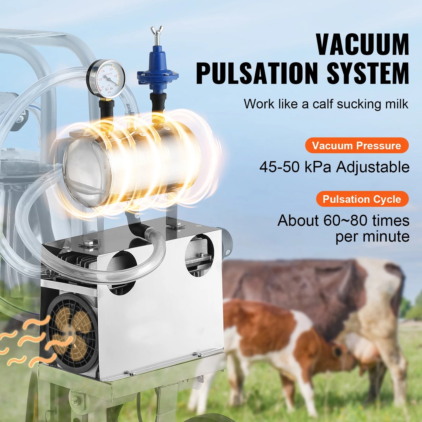Electric Cow Milking Machine 6.6 Gal /25 L 304 Stainless Steel Bucket Automatic Pulsation Vacuum Milker Portable Milker