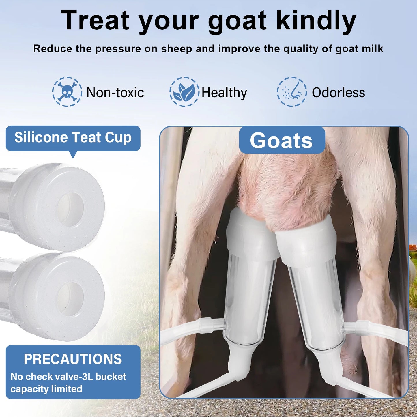 Electric Goat Milker Machine with Speed Adjustable Pulsation, Portable 3L Bucket Vacuum Milker, Electric Pulsation Milking Machine with Teat Cups for Sheep, Dairy Goats and Small Farm Use