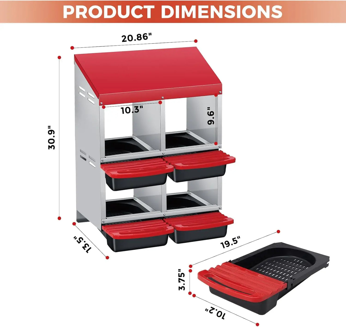 Chicken Nesting Box 4 Compartment Roll Away Design Automatic Roll-Out Egg Collection with Perch Wall Mount for Hens Ducks Rabbit