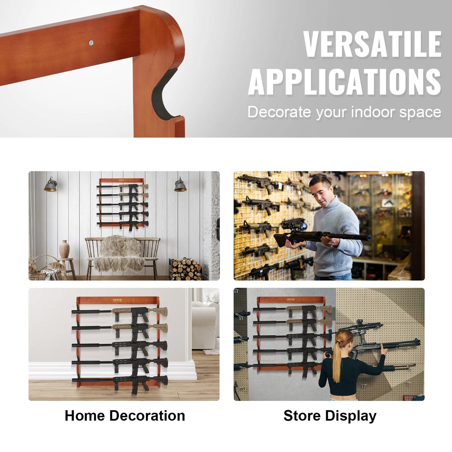 Gun Rack Wood Gun Rack Wall Mount Gun Display Rack holds 4/5 Rifles Shotguns 132 lbs Heavy Duty Rifle Rack w/ Soft Padding