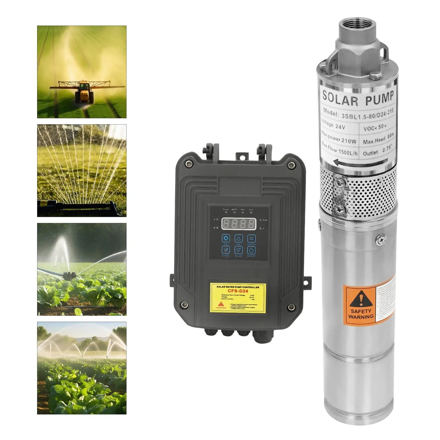 Industrial Deep Well Submersible Pump, Dc 24V 210W Solar Pump, Solar Pump with Mppt Controller, Deep Well Water Pump with 19.69F