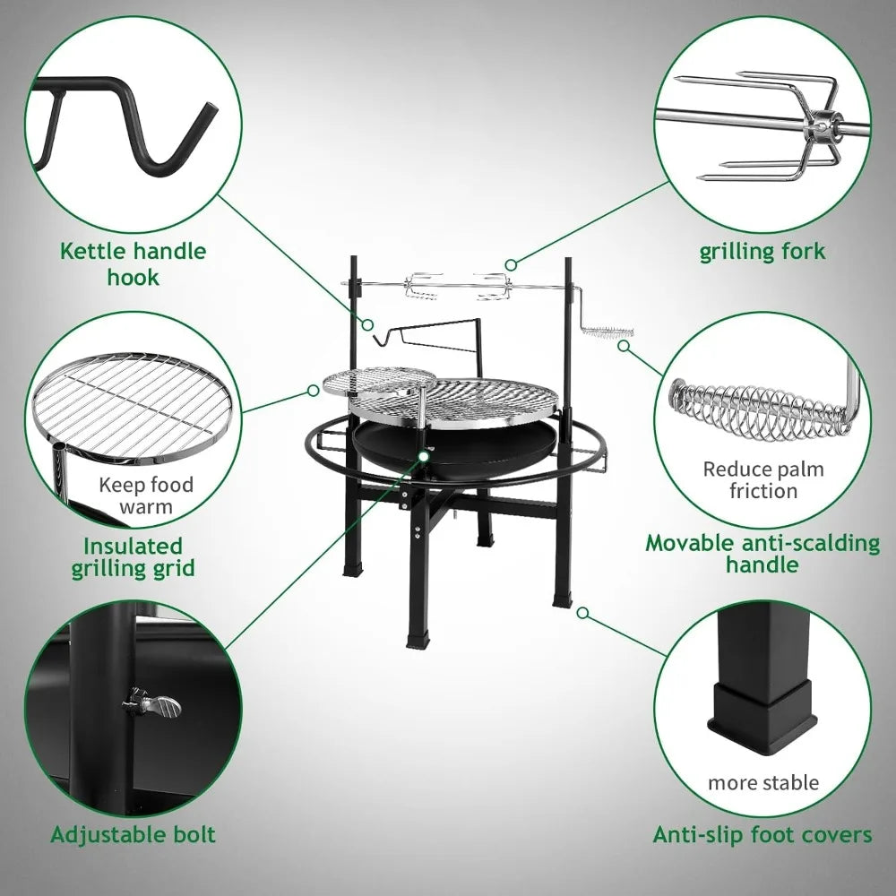 33 Inch Outdoor Fire Pit with Swivel Grills, Wood Burning Firepit for Backyard Patio BBQ