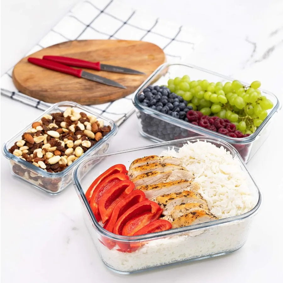 X-LARGE Glass Food Storage Containers with Lids Baking Dish Set Glass Storage Containers with Locking Lid Set 3-120 oz/70 oz/35