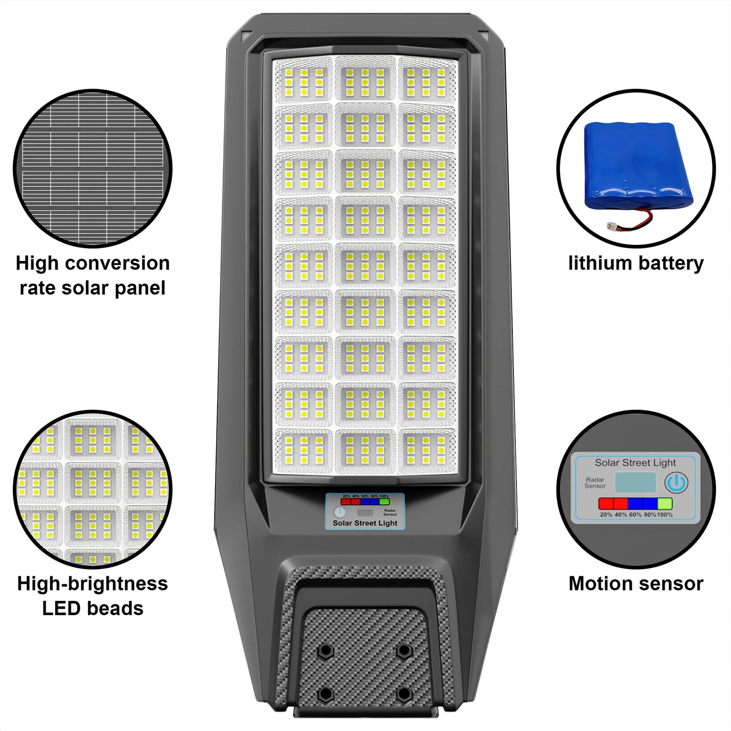 1-Pack 8000W Outdoor Waterproof Solar Light, Motion Sensor & Remote Control, Timer & Constant Bright Mode, Dusk-to-Dawn Auto On/Off, IP65 Waterproof, Easy Installation, Ideal for Yard and Parking Lot