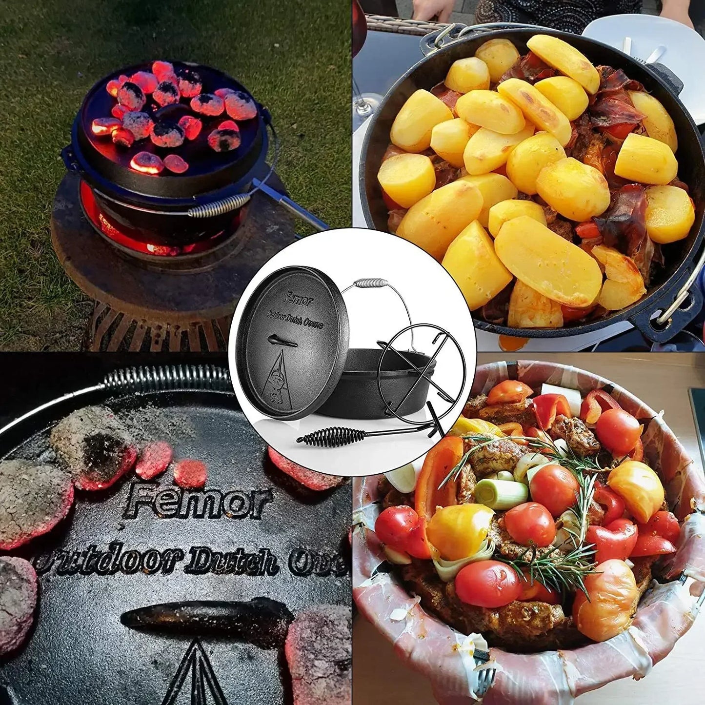 Dutch Oven Cast Iron 5,8L Dutch Oven Cast Iron Camping Cookware Casserole For Outdoor Camping Barbecue