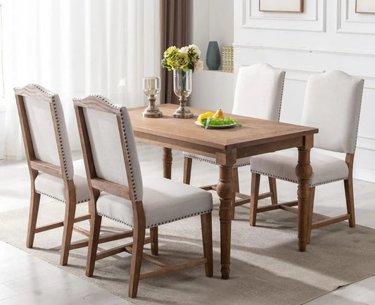 Farmhouse Dining Chairs Set of 4 Upholstered Dining Room Chairs with Wood Legs and Nailhead Trim Mid Century Modern, Customized