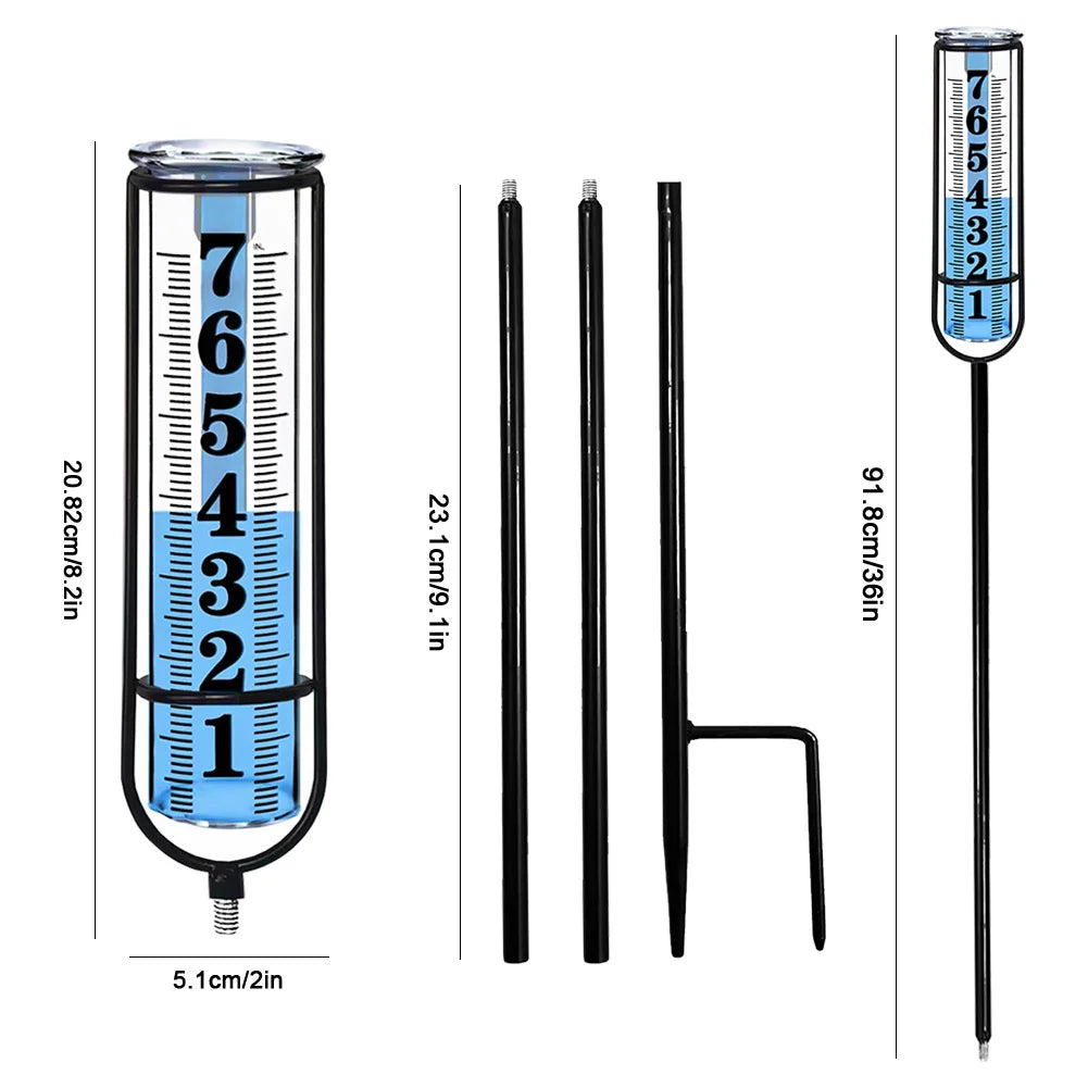 Outdoor Rain Measure Gauge Adjustable Height Rain Water Meter with Thickened Plastic Tube & Metal Stake for Yard Lawn Garden