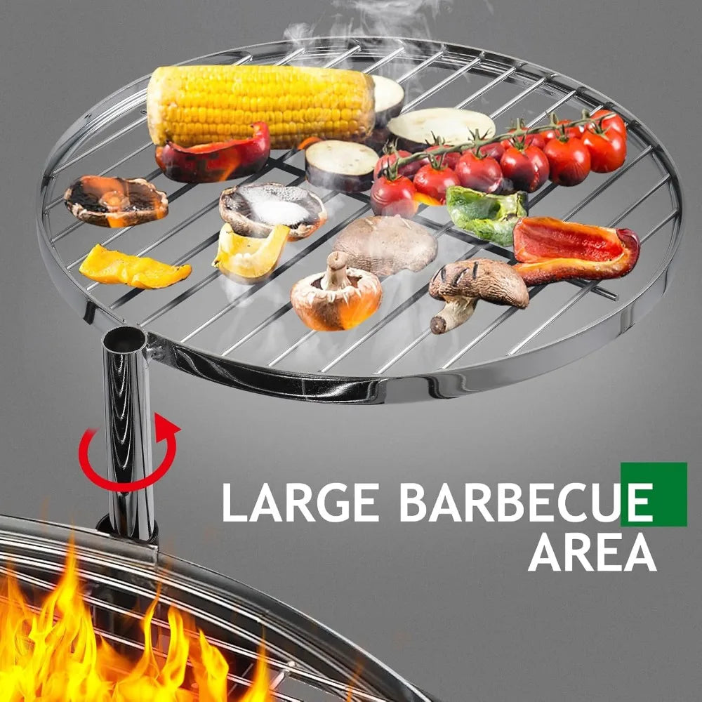 33 Inch Outdoor Fire Pit with Swivel Grills, Wood Burning Firepit for Backyard Patio BBQ