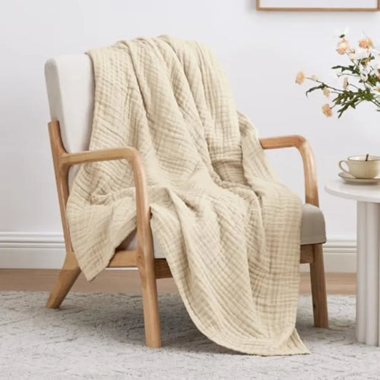 100% Cotton Muslin Blanket, 6 Layer Lightweight Breathable Gauze Throw Blanket 50 x 60 Inch, Soft All Season Blanket for Couch,