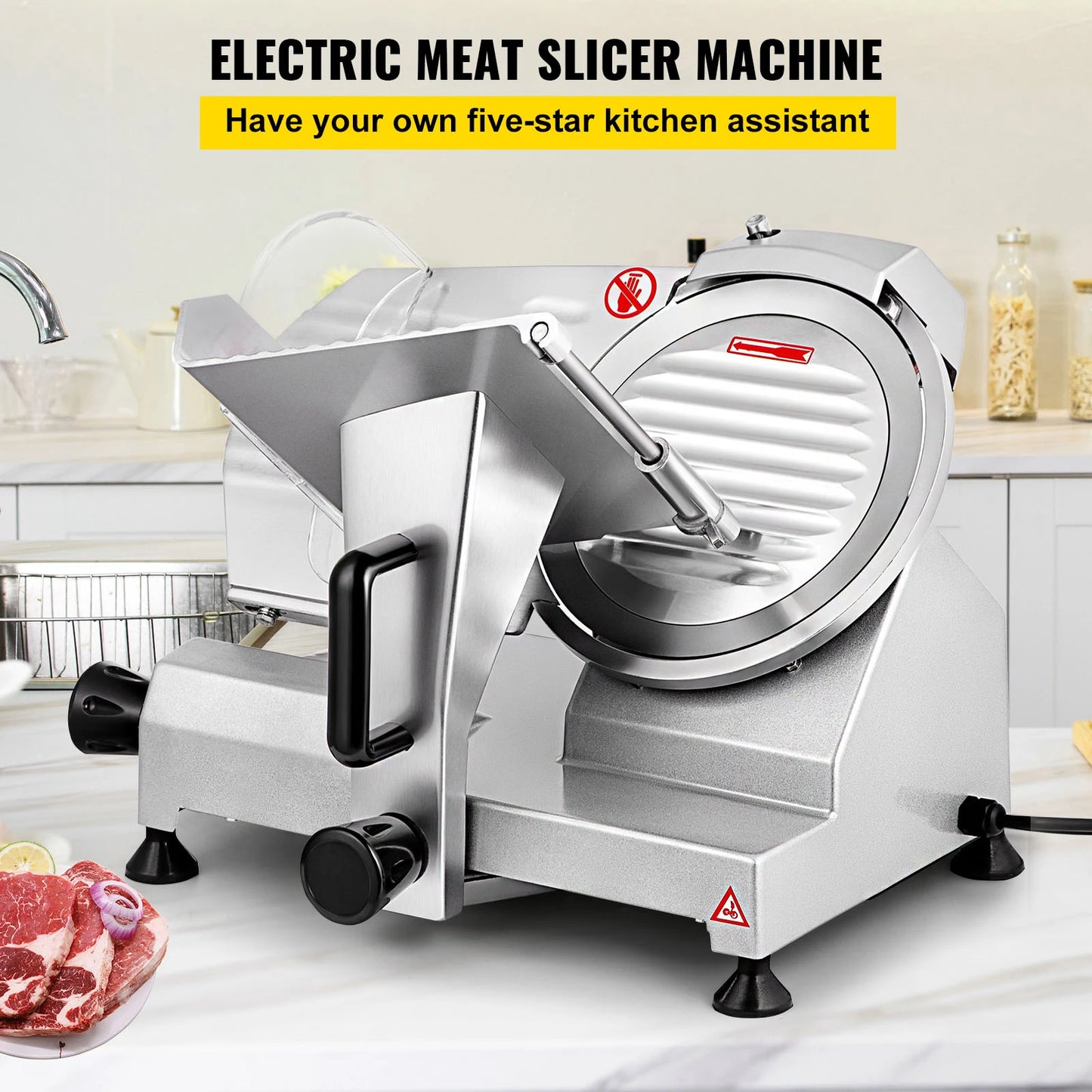 Meat Slicer 8/10inch Carbon Steel Blade Electric Deli Food Slicer Adjustable Thickness Commercial Home Cut Meat Cheese