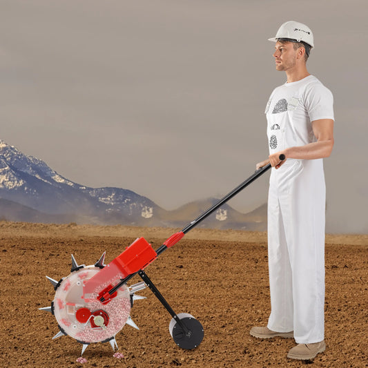 10-Row Push Seeder for Corn Beans Adjustable Depth 1.38-3.07in 8.27lb Hopper Garden Planting Machine with 3 Wheels