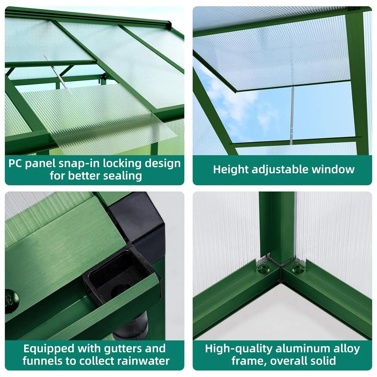 8x12 FT Outdoor Aluminum Greenhouse – Heavy-Duty Frame with Adjustable Roof Vent for Year-Round Gardening. Customized