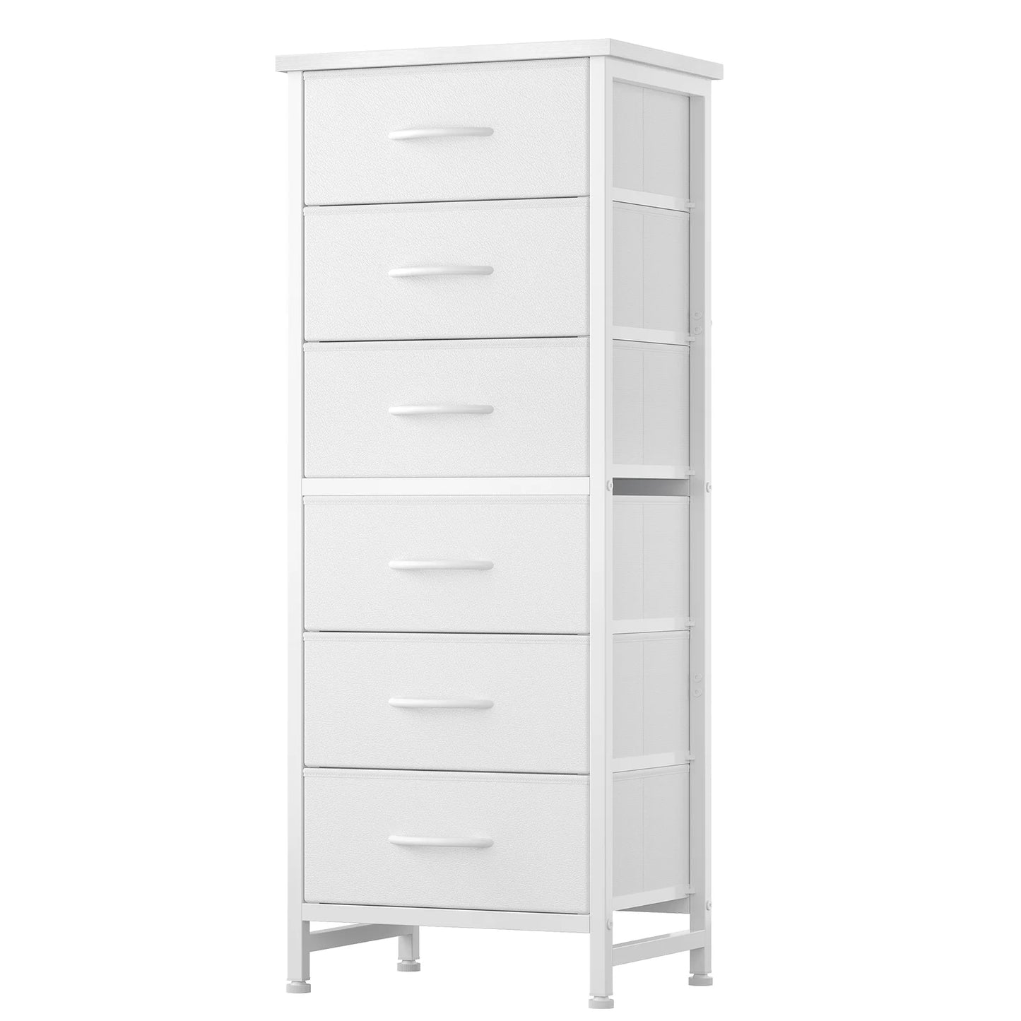 Tall 6 Fabric Drawer Dresser  for Bedroom Wood Top and Metal Frame Skinny Chest of Drawers Narrow Storage Tower with Organization Furniture