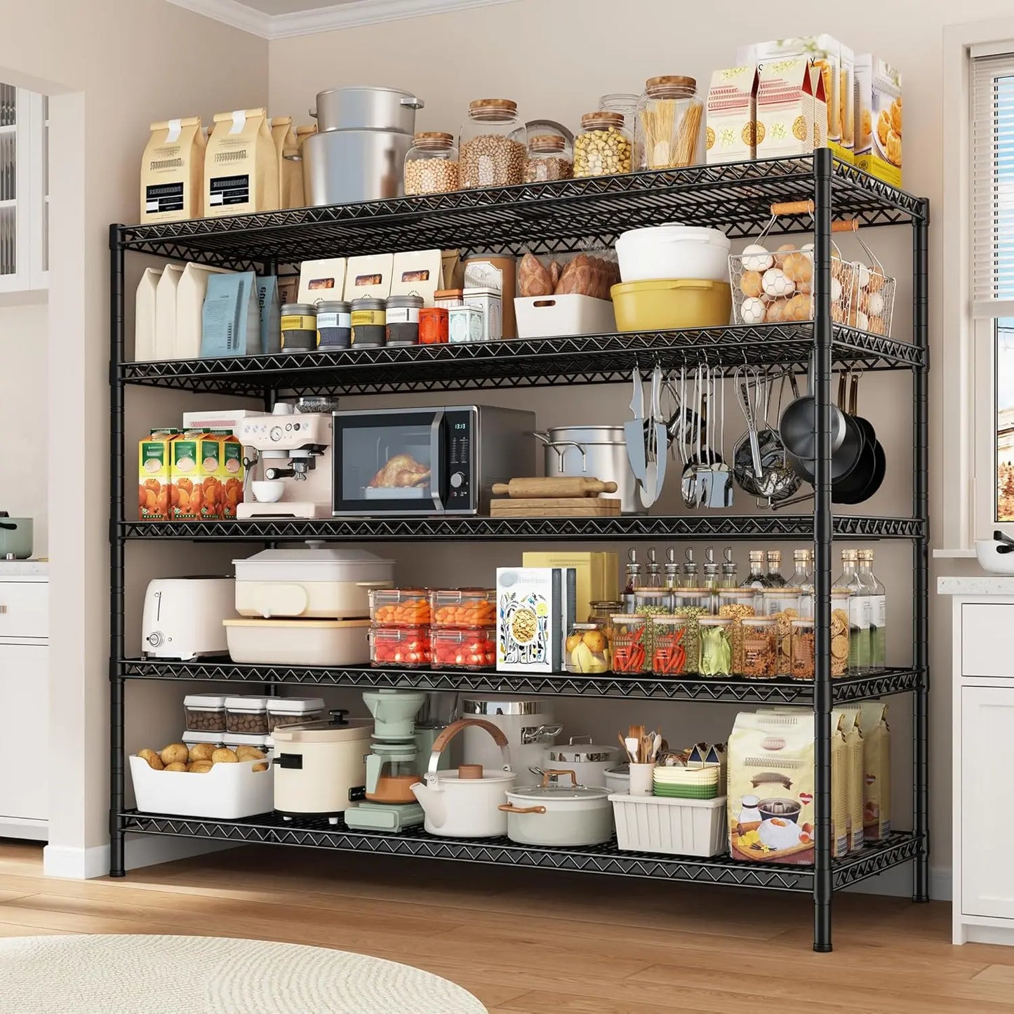 3200LBS Heavy Duty Storage Shelves 5-Tier Adjustable Wire Shelving Unit 55.5"W x 18"D x 71"H for Garage Pantry Commercial