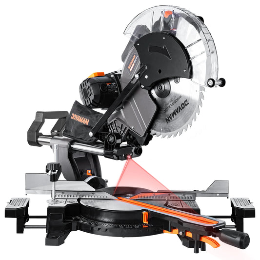 12-In Dual-Bevel Sliding Miter Saw, 3800RPM, 4.2x13in Cut, Laser Guide, 0-45° Bevel/Miter, 9 Stops, 15A Corded