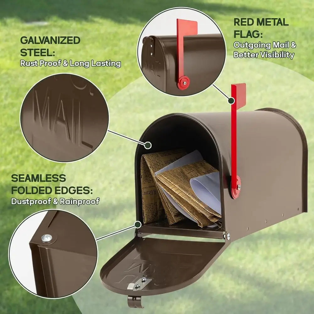 Mailboxes for Outside, Post Mount Mailbox, Galvanized Steel Medium Capacity Mail Boxes, 19 x 8.7 x 6.7 Inches