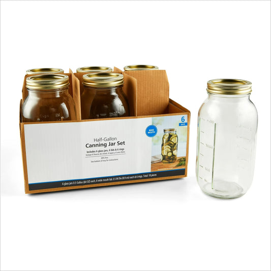 64 oz Mason Jars, Wide Mouth Half Gallon Canning Jars with Lids and Rings, 6-Pack Extra Large Glass Jars for Home Canning and Pantry Storage